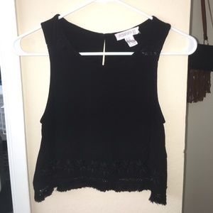 Black Fringe Bottom Cropped Tank